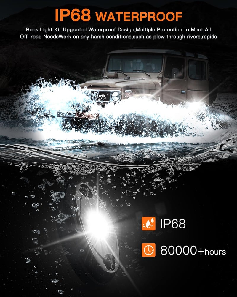 LEDMIRCY White Rock Lights, R1 Pure White Rock Lights Kit with Rocker Switch Wiring Harness 16PCS for UTV Off Road Trucks ATV Underglow Light High Power Trail Rig Light Under Body Waterproof Shockproof - Image 3